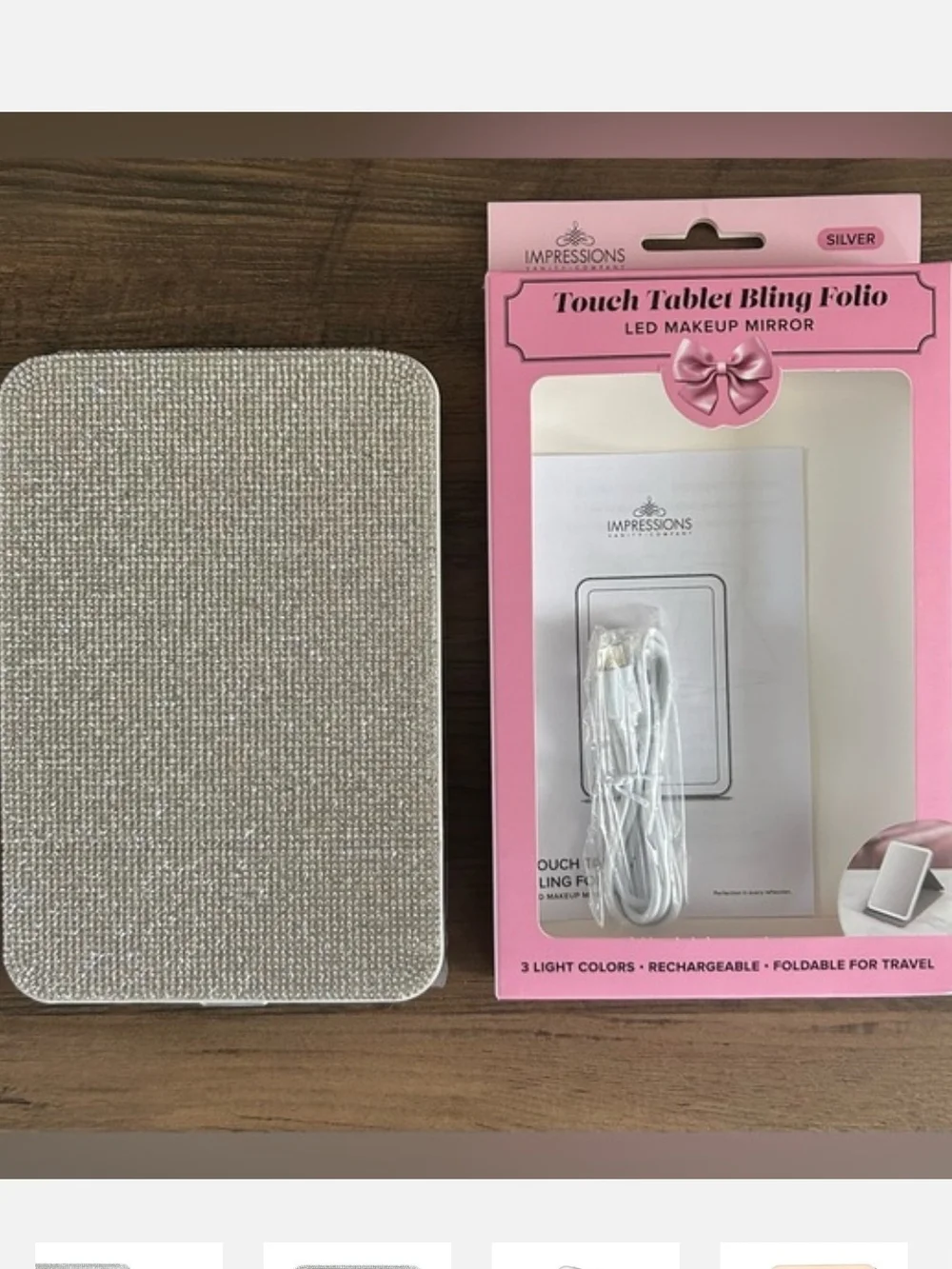 Impressions Diva NWT Silver LED Makeup Mirror Folio with Bling
